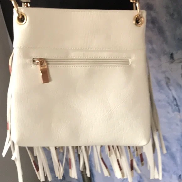 NWT Americana red white blue purse fringes vegan leather zipper compartments - Picture 5 of 12